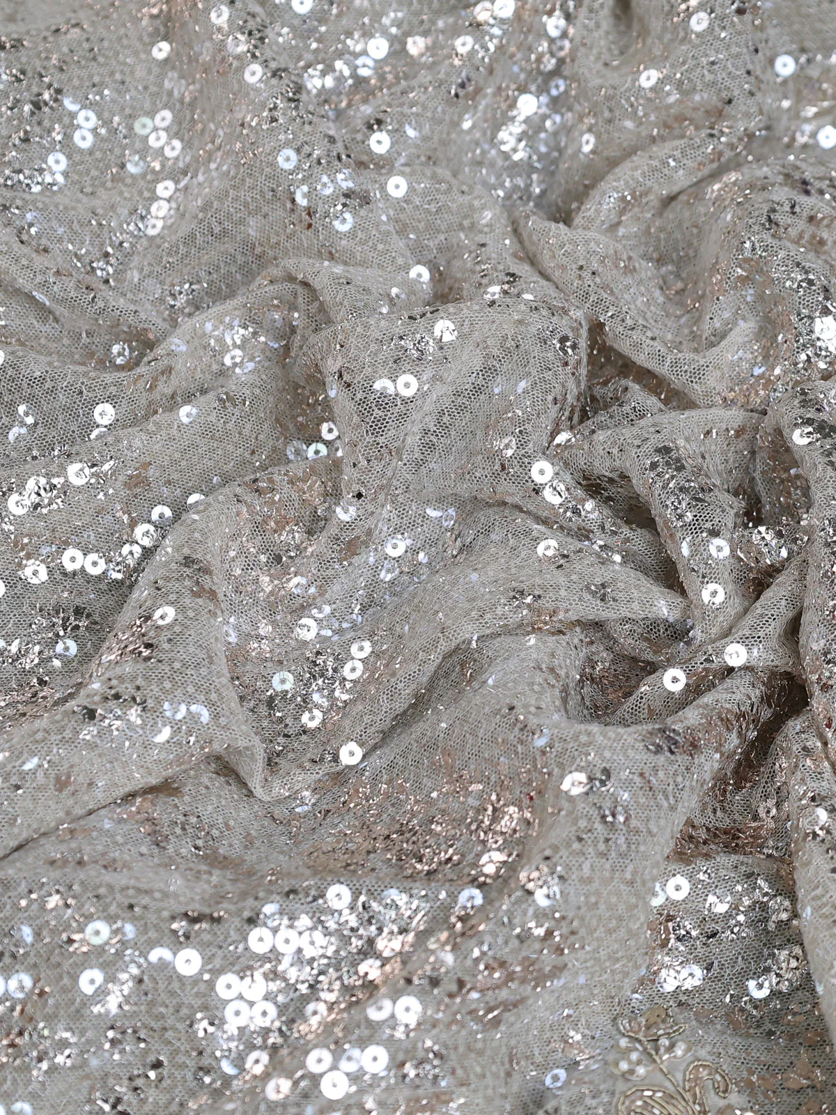 Grey Sequin Embroidered Netted Organza Designer Saree - Image 3