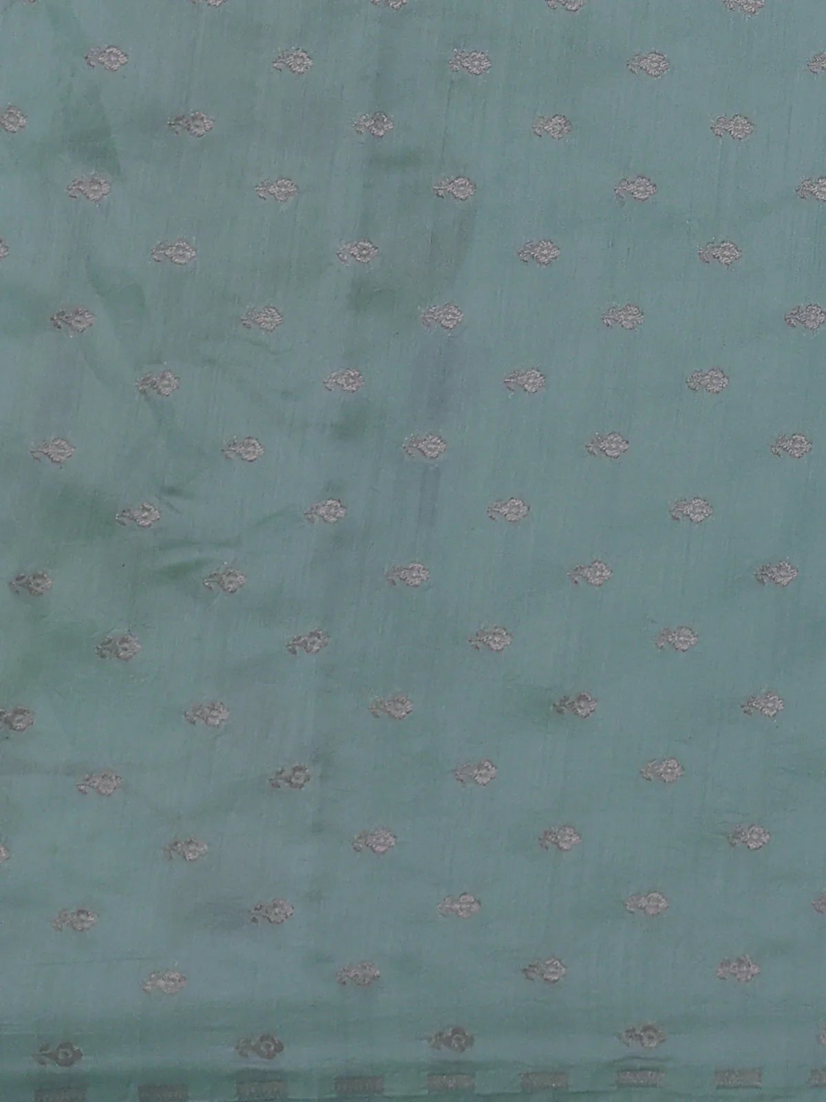 Teal Blue Organza Silk Saree - Embroidery Readymade Blouse - Image 3